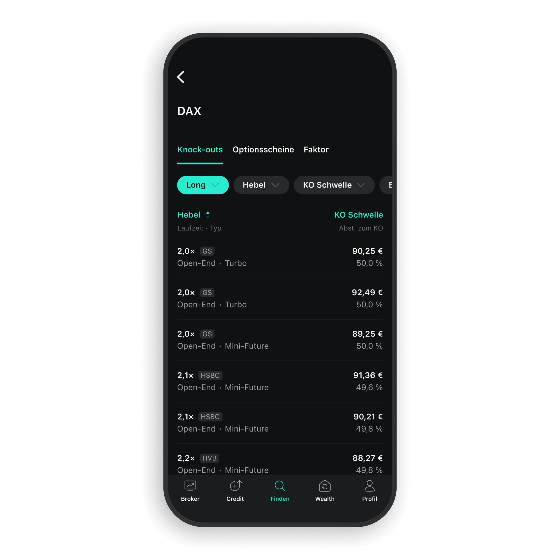 derivative search page DE